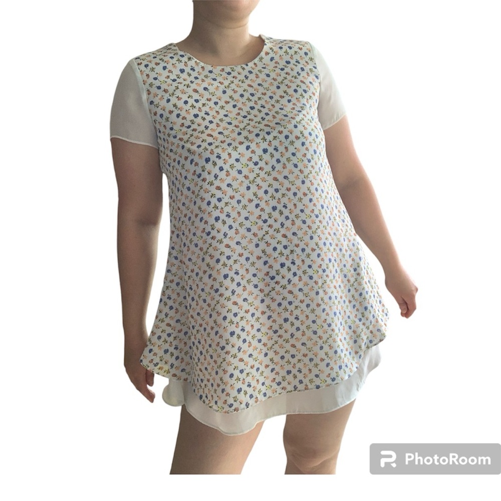 Vintage 90s T Shirt Summer Mini Dress Flower Pattern Multicolour Y2K Style (M)